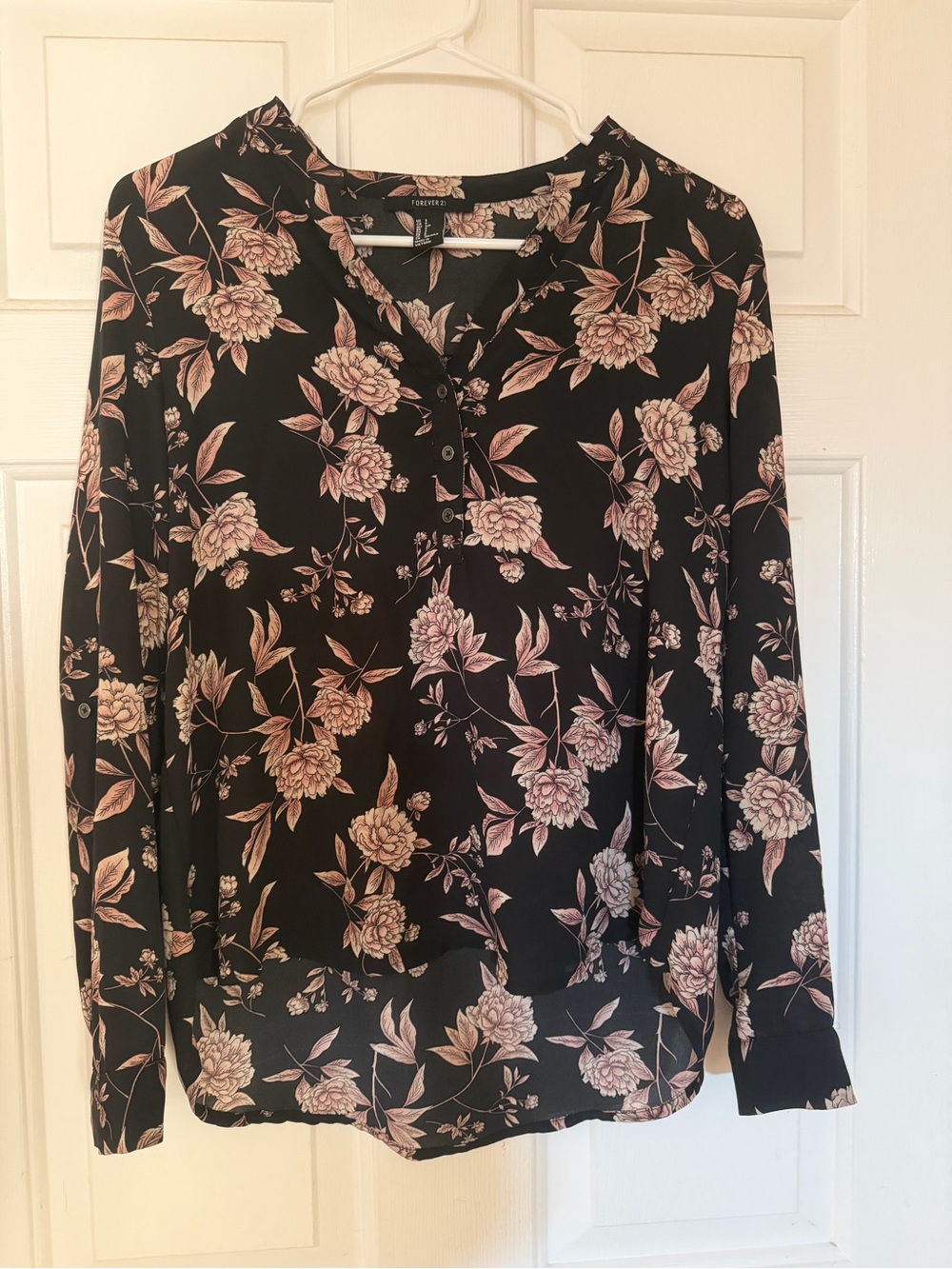 Forever 21 Black Blouse with Blush Floral Print